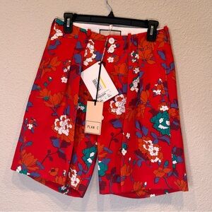 NWT $690 Plan C Floral Red Shorts peonies Bermuda long dress white green crepe